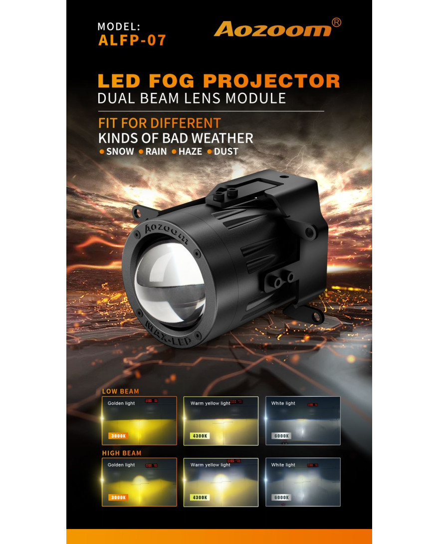 Aozoom 2.0 Inch Fog LED Projector Lens Kit | FLP 2030 | Plug N Play Socket | Suitable for Almost Cars with 2 inch Bumper Portion